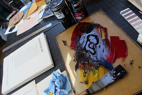 Letterpress ink mixing on table in Literary House